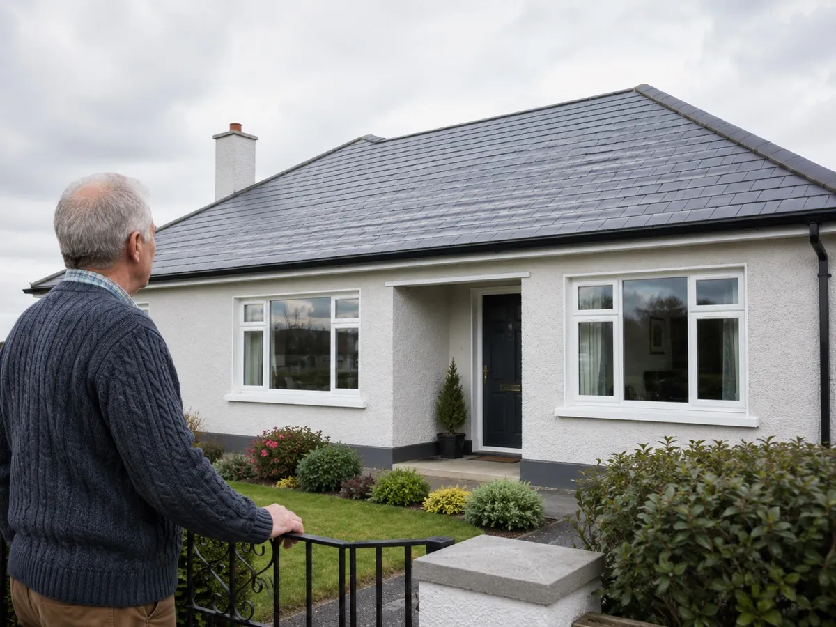 A modest Irish bungalow with a repaired roof and new windows, improved with the Housing Aid for Older People Grant