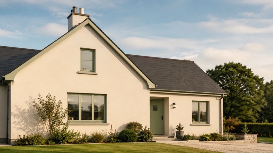 The finished home: fresh render, warm walls